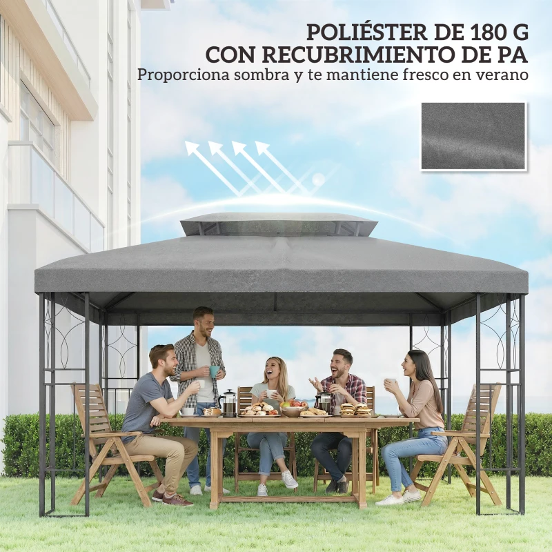 Outsunny Toldo de Recambio 4x3 m con Techo Doble Orificios de Drenaje y Protección UV Solo Toldo NO Incluye Marco Gris