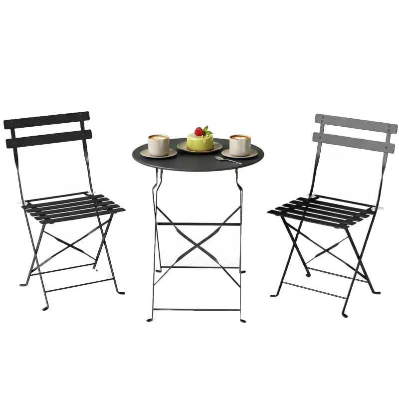 Outsunny Set Bistro Pliabil de Exterior, Format din 3 Piese, cu Masă, Negru