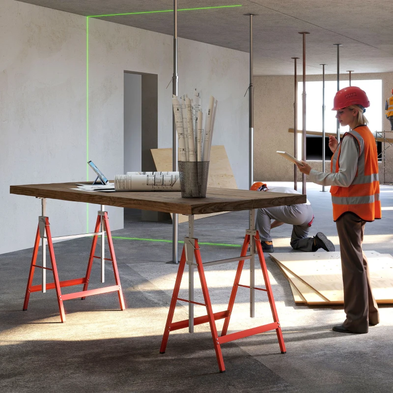 HOMCOM Set van 2 Schragen, Ondersteuning, Staal, Rood