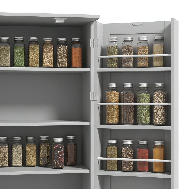 HOMCOM Armario Despensa de Cocina con 4 Puertas con Estantes Estantes Ajustables para Sala de Estar Comedor Gris
