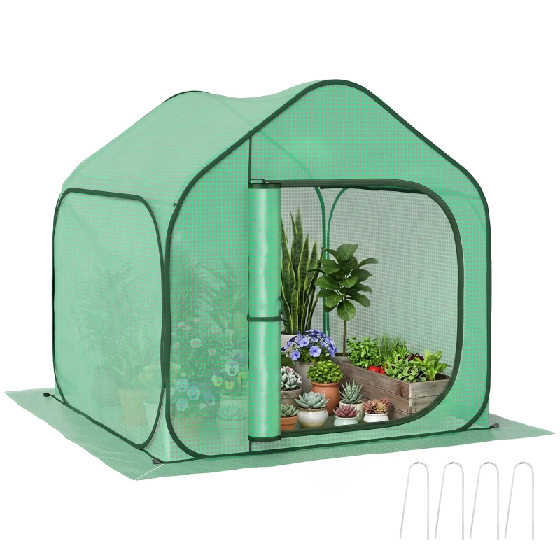 Outsunny Seră tip căsuță pliabilă cu intrare cu fermoar, din oțel și PE, 150x148x148 cm, verde