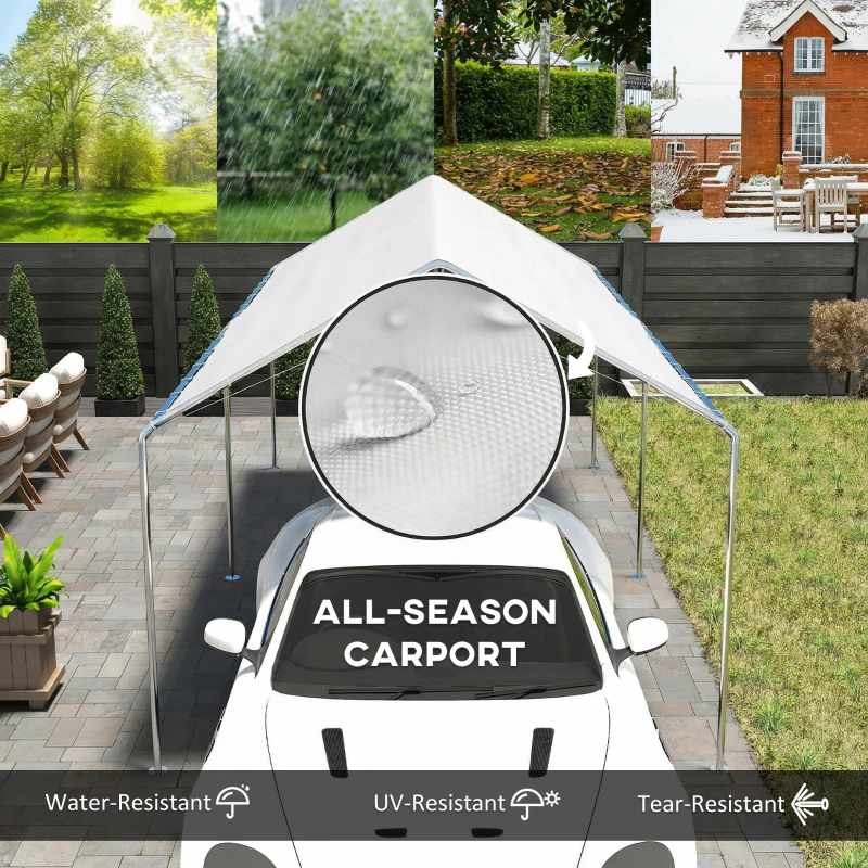 Outsunny 3 x 6m Heavy Duty Carport Garage Car Shelter Galvanized Steel Outdoor Open Canopy Tent Water UV Resistant Waterproof, White