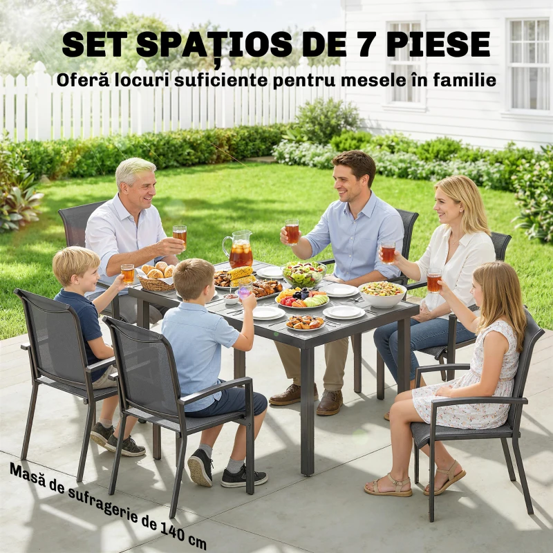 Outsunny Set Mese de Exterior cu Scaune Stivuibile, Gri