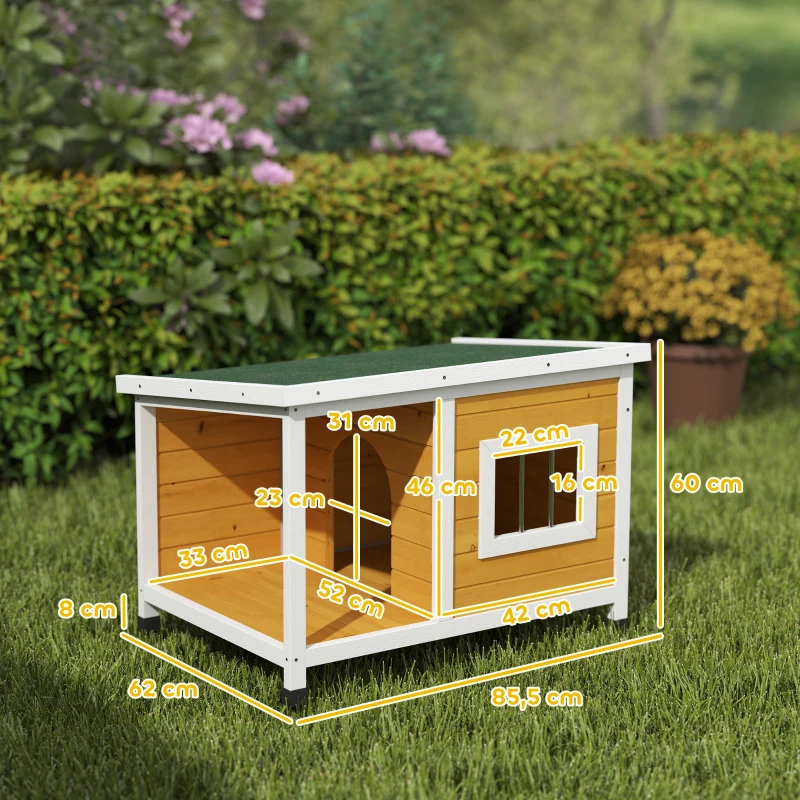 PawHut Cuccia per Cani da Esterno in Legno di Abete con Veranda Coperta e Tetto Inclinabile, 85.5x62x60 cm, Multicolore
