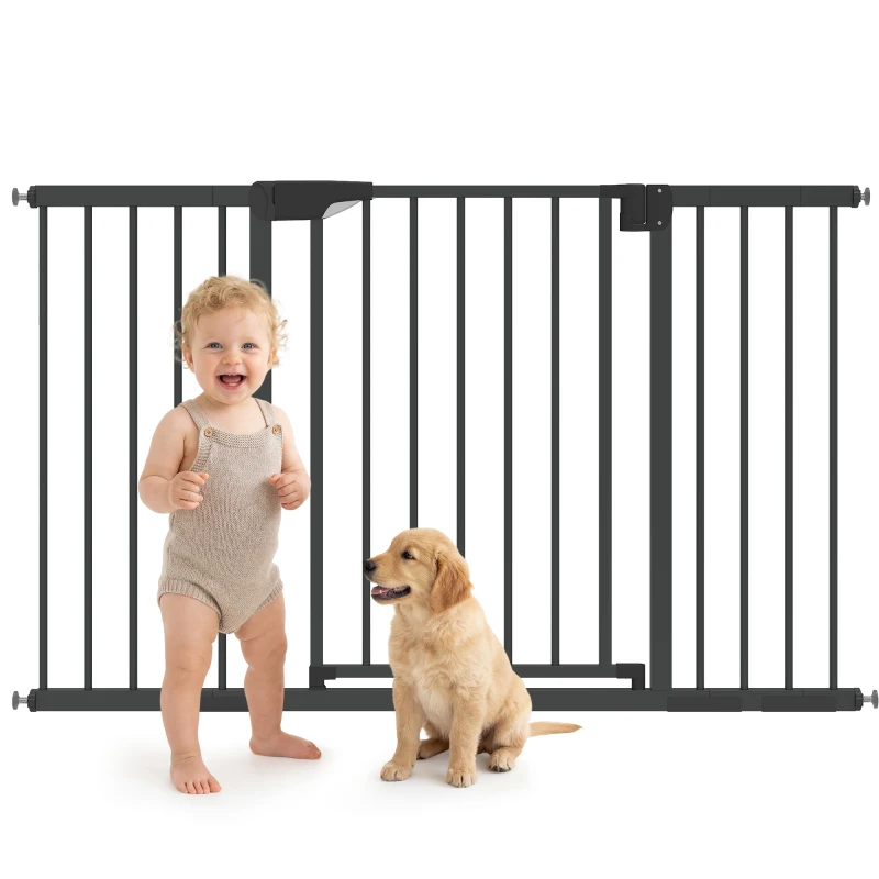 PawHut Barrière de sécurité pour chiens et bébés 76 à 130 cm avec extension fixation par pression sans perçage blanc