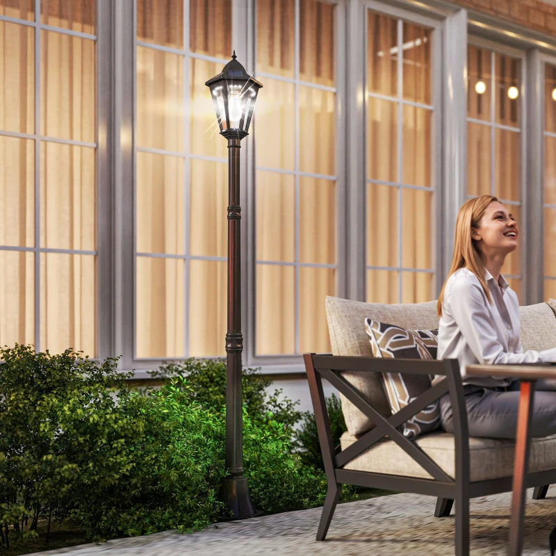 Outsunny 1.9M Garden Lamp Post Light, IP44 Outdoor LED Solar Powered Lantern Lamp with Aluminium Frame for Patio, Pathway and Walkway, Black