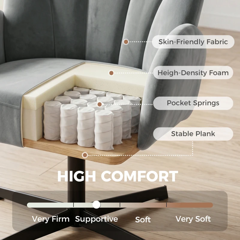 HOMCOM Swivel Accent Chair, Shell-Shaped Armchair with Spring Cushion, Metal Base, Grey