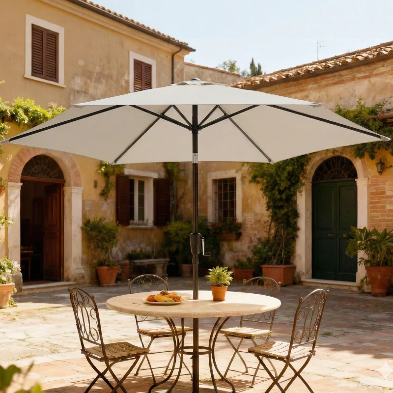 Outsunny Ombrellone da Giardino Inclinabile 2x2 m a 6 Stecche con Manovella, in Metallo e Poliestere Grigio Chiaro