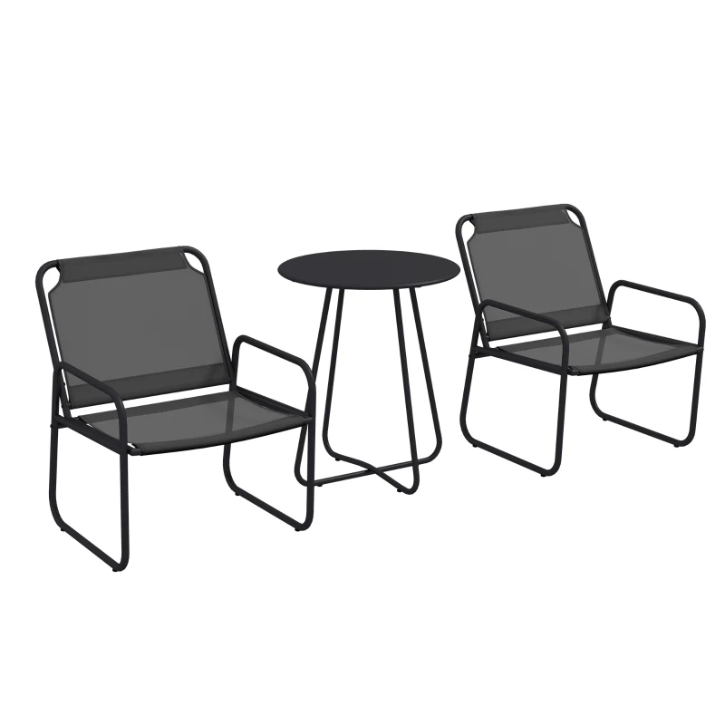 Outsunny Ensemble de jardin 3 pièces, salon de jardin, 2 fauteuils 1 table ronde, acier et tissu mesh, gris