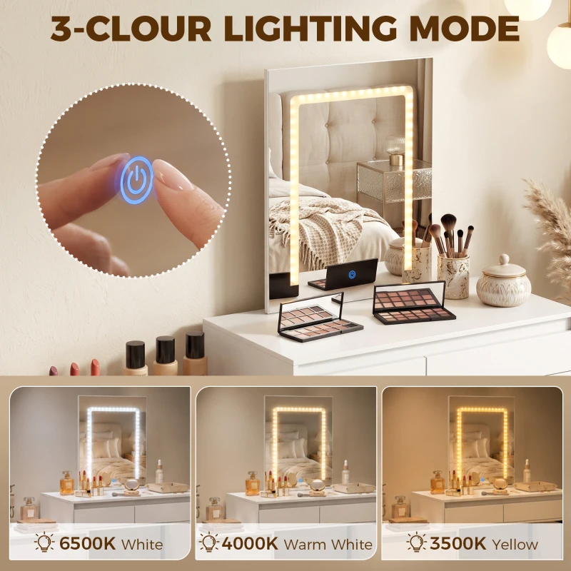 HOMCOM Vanity Makeup Desk LED Mirror Dressing Table Large Storage 5 Drawers White