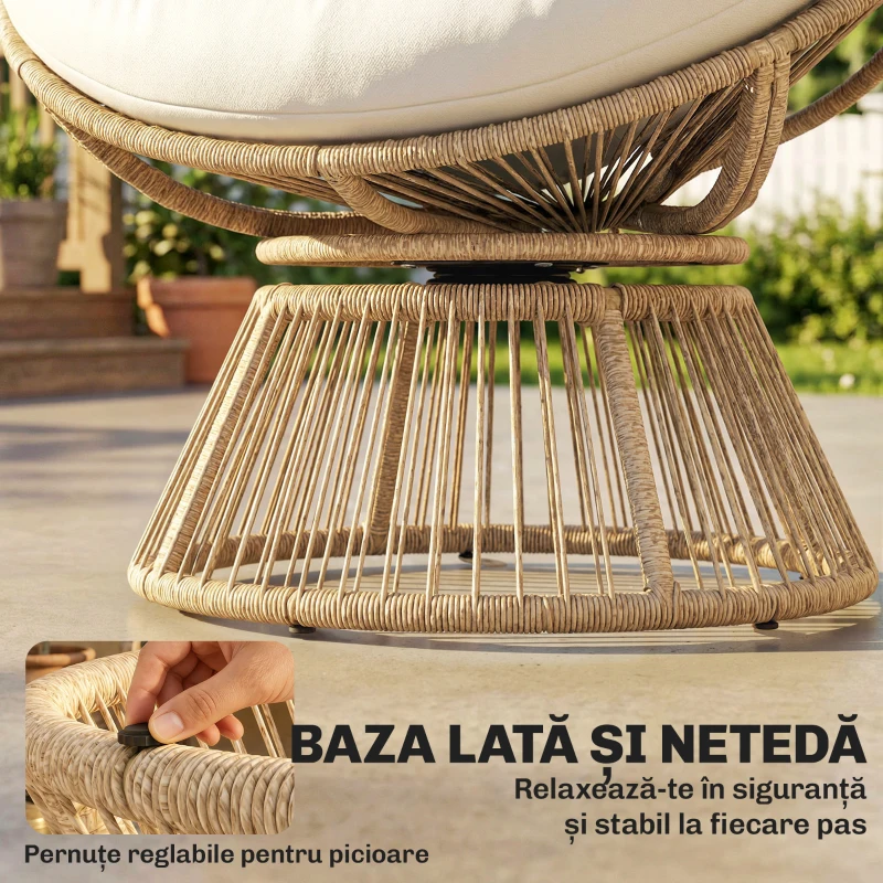 Outsunny Scaun Rotativ Papasan din Ratan pe, 110 cm, Alb Crem