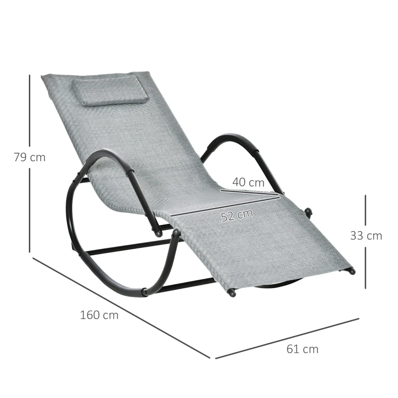 Outsunny Zero Gravity Rocking Lounge Chair Rattan Effect Patio Rocking Chair w/ Removable Pillow Recliner Seat Breathable Texteline - Grey