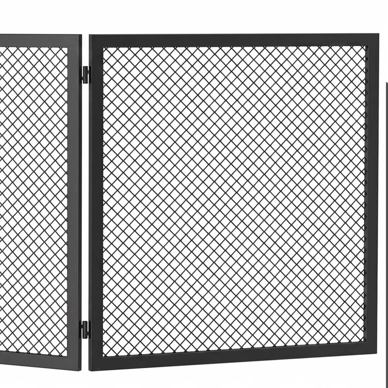 HOMCOM Haardscherm, opvouwbaar metalen vonkenscherm voor woonkamer en slaapkamer, 141 x 50 cm, zwart