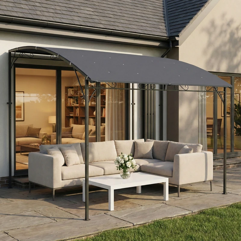 Outsunny Gazebo Pergola con 16 Fori di Drenaggio, in Metallo e Poliestere, 3.8x2.8 m, Grigio