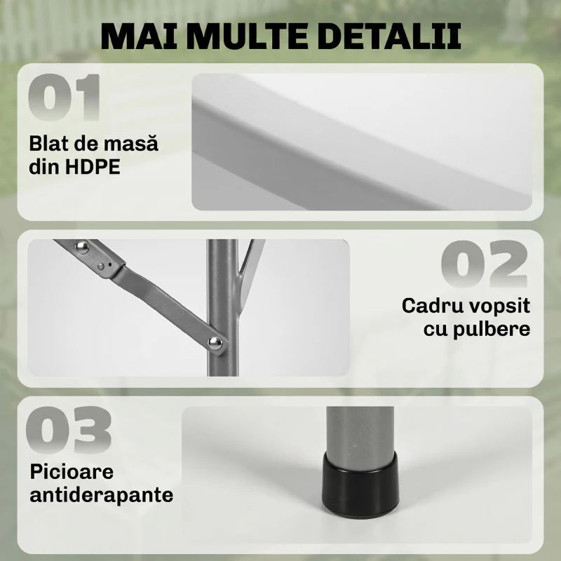 Outsunny Masa De Gradina Pliabila Cu Cadru Metalic Alb