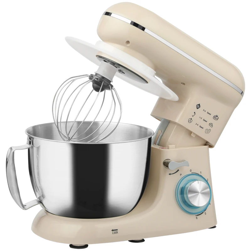 HOMCOM 1300W Kitchen Stand Mixer, with Accessories - Beige
