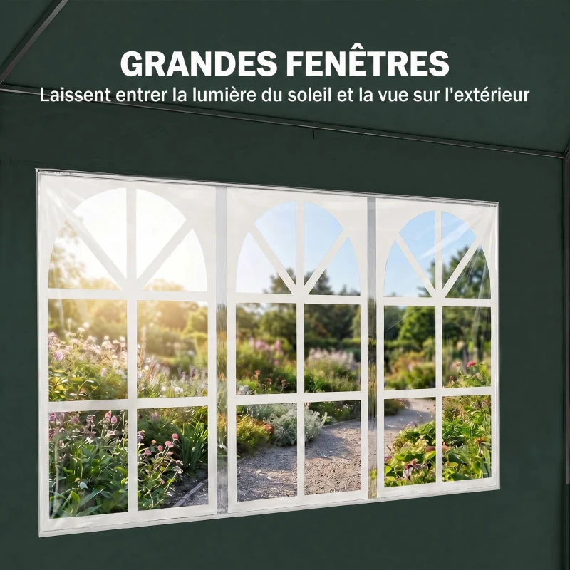 Outsunny Tonnelle de jardin, tente de réception avec Fenêtres et parois latérales amovibles, pour fêtes et mariages, 6 x 3 m Vert
