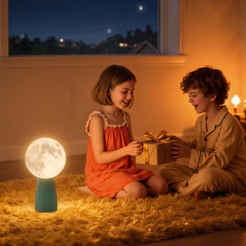 HOMCOM Lampă de Masă în Formă de Lună cu 3 Culori și 10 Niveluri de Luminozitate, din ABS, Ø15x28 cm, Alb și Verde Închis