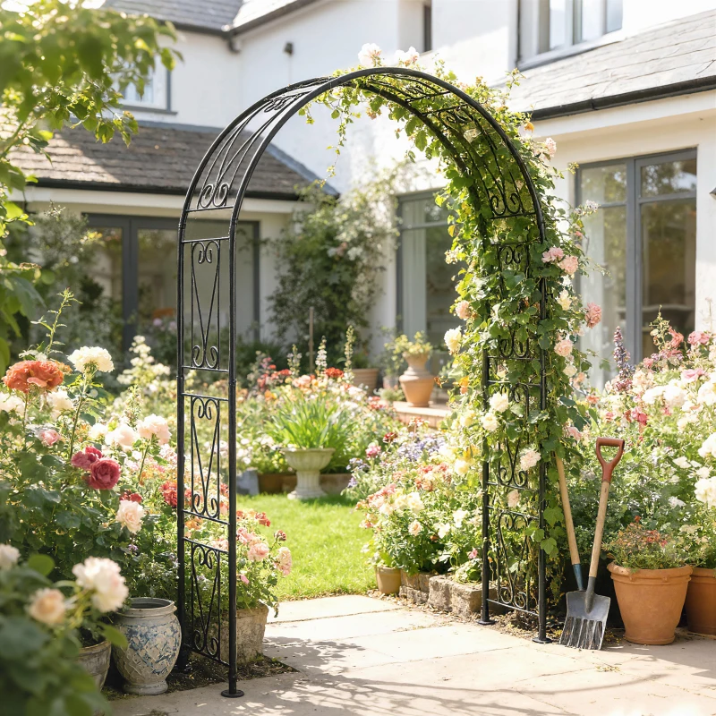 Outsunny Garden Arch, Arbour Trellis for Climbing Plants, Rose Arch for Wedding Garden Decoration, 155 x 40 x 246 cm, Black