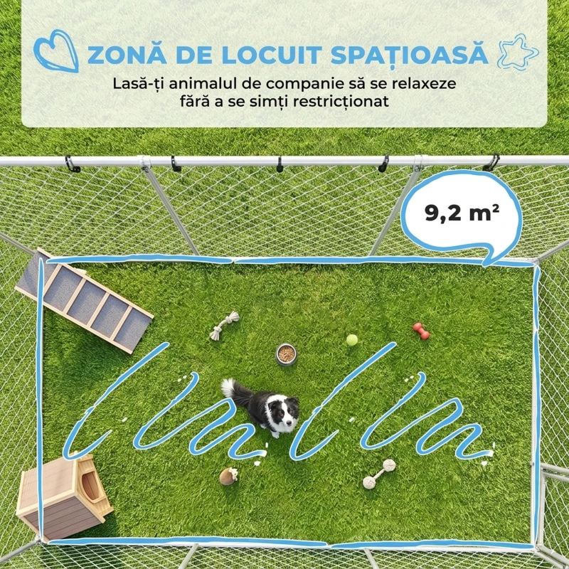 PawHut Țarc Exterior Câini Oțel, Plasă Galvanizată, Țesătură Oxford, 4x2,3x1,5m, Argintiu