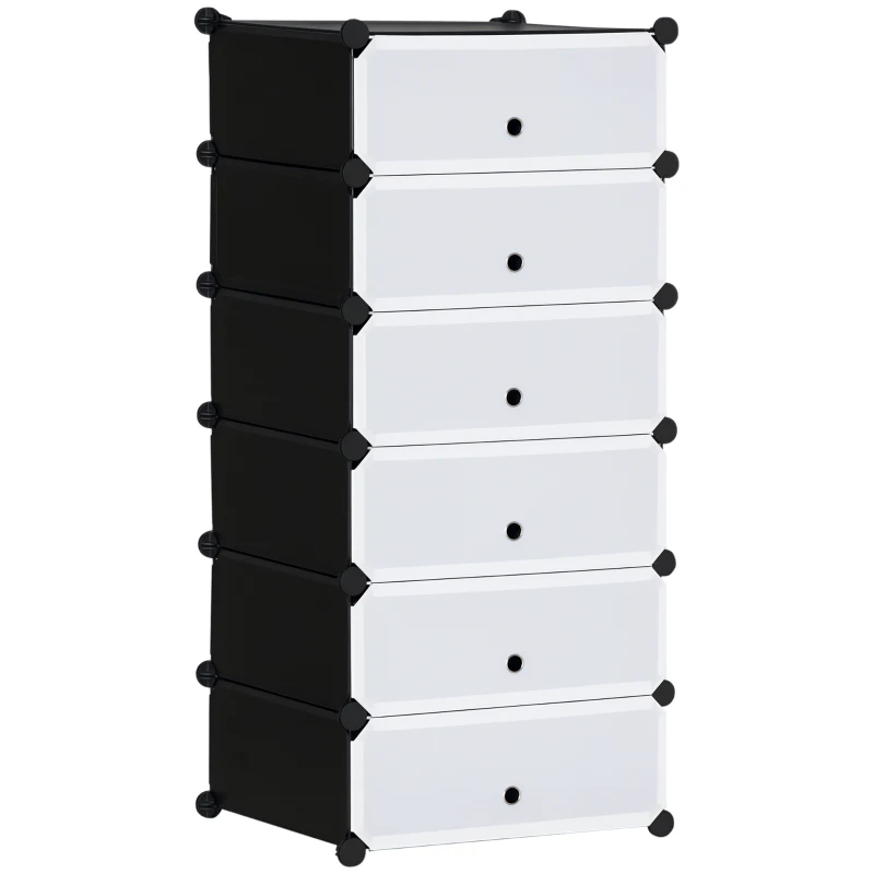 HOMCOM Mobilier pentru incaltaminte modular, 6 cuburi 49x36.5x108 cm din plastic PP si otel, Negru