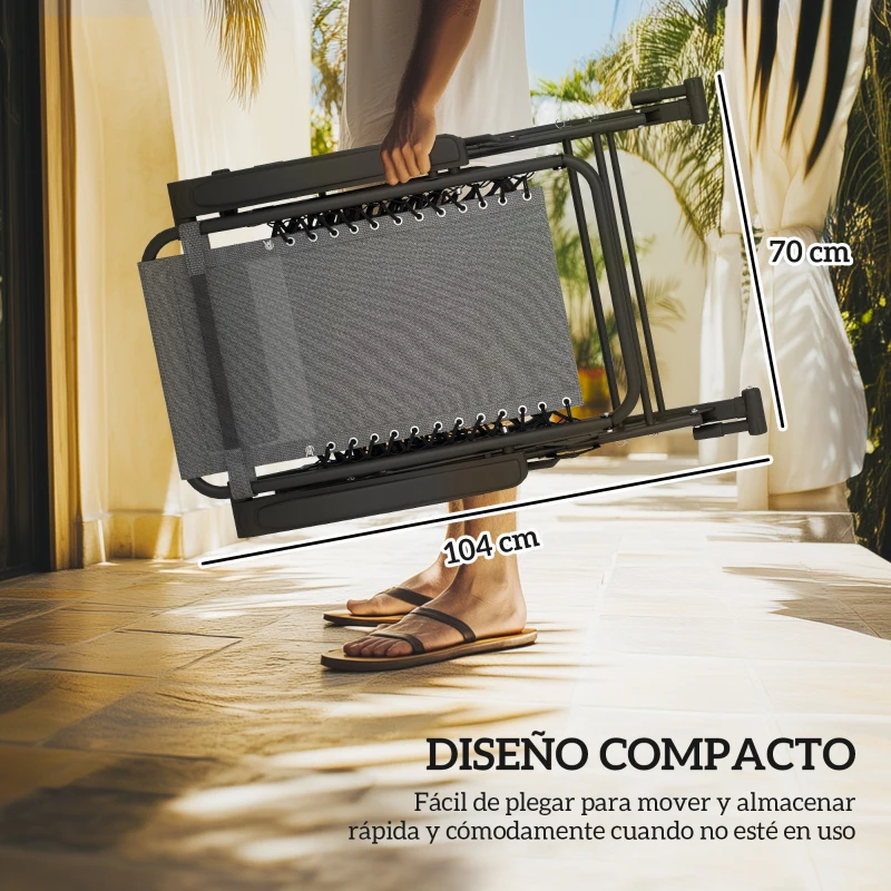 Outsunny Silla Mecedora de Jardín Plegable Tumbona Reclinable con Techo Protección Solar Reposacabezas Extraíble y Reposapiés Estructura de Acero 120x67x102 cm Gris