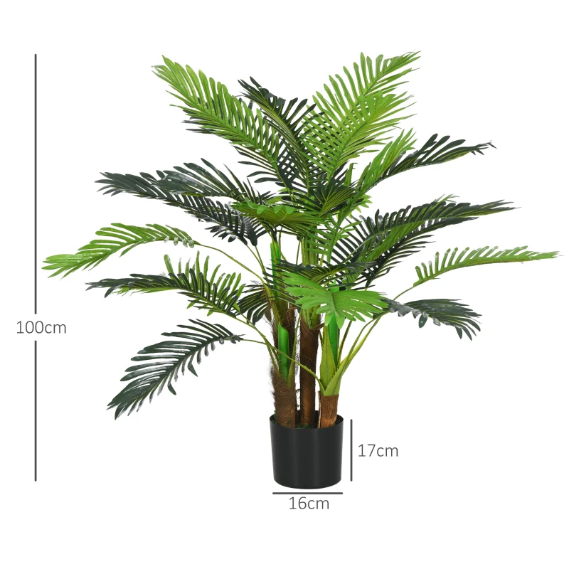 HOMCOM Palmier Artificiel H.1 m Arbre Artificiel Tronc Branches Lichen Feuilles Grand réalisme Pot Inclus