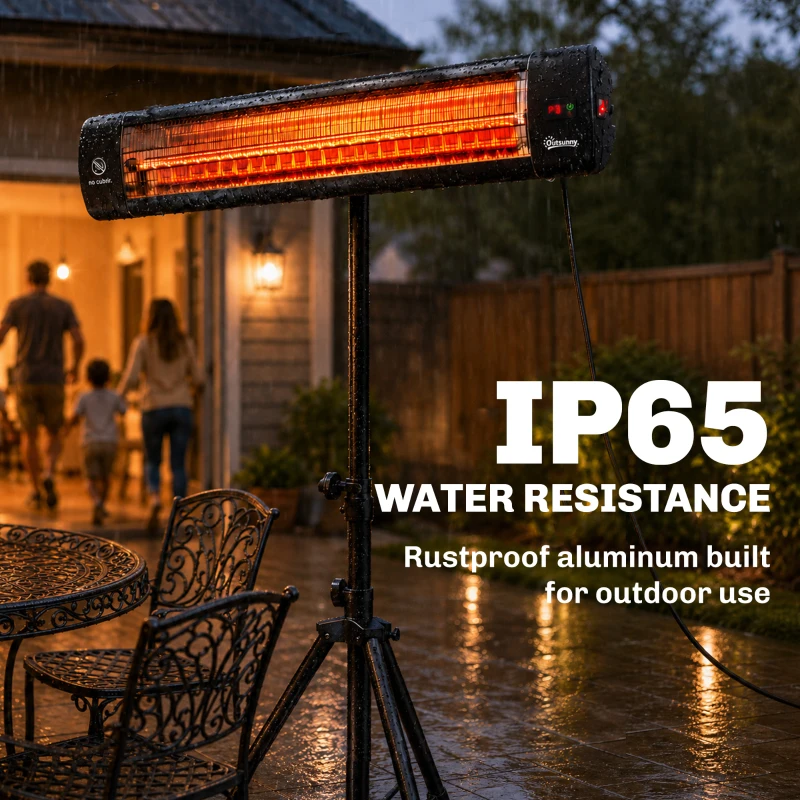 Outsunny 2500 W Electric Infrared Patio Heater, IP65 Outdoor Garden Heater with Tripod, 3 Heat Settings, 24H Timer, Black