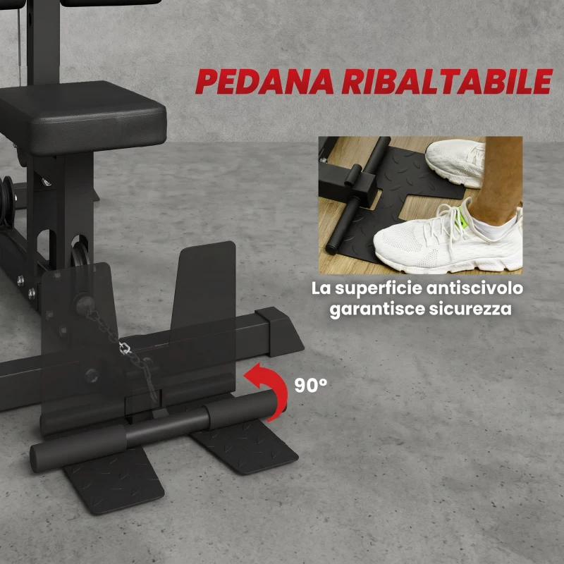 SPORTNOW Stazione Fitness Multifunzione con Lat Machine, Sedile Regolabile e Supporto per Dischi, Nero
