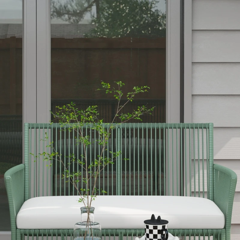 Outsunny Conjunto de Jardim Exterior em Ratan Sintético com 2 Poltronas 1 Sofá de 2 Lugares 1 Mesa de Centro e Almofadas Verde