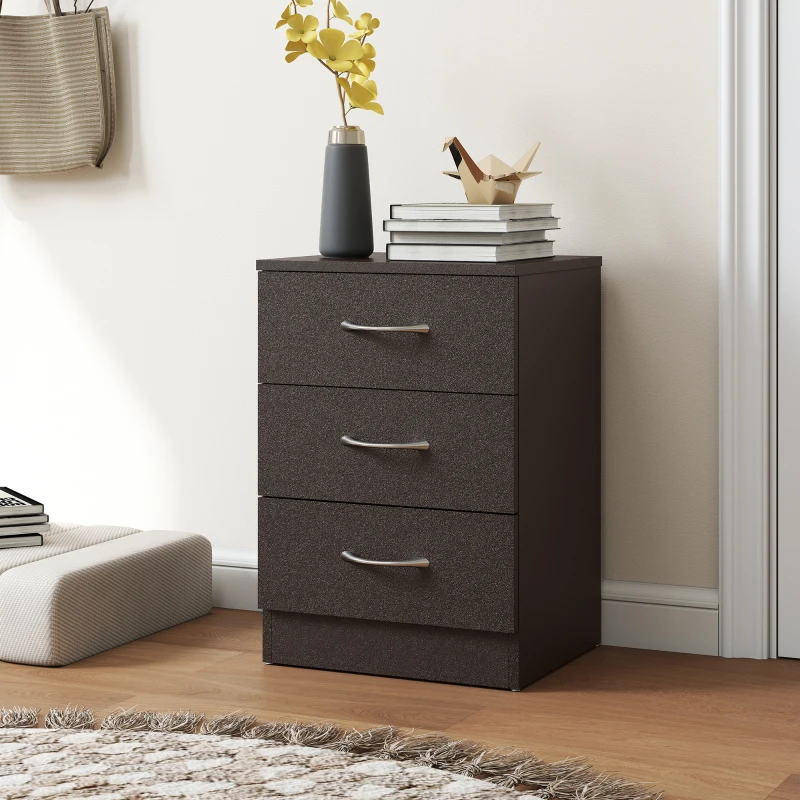 HOMCOM Three-Drawer Simple Bedside Table - Black