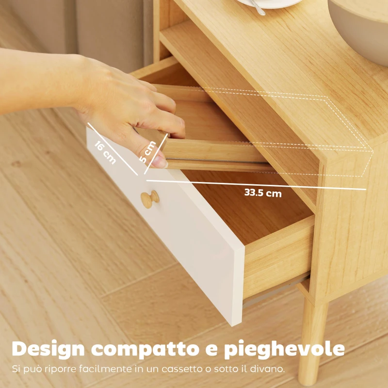 HOMCOM Vassoio da Divano per Bracciolo in Legno di Bambù, Tappetino Flessibile con Vassoio, Colore Legno