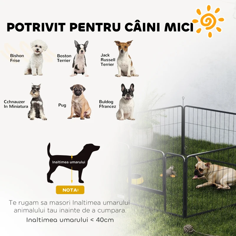 PawHut Țarc pentru Câini cu 6 Panouri Modulabile de 80x1.5x60 cm din Oțel Gri Închis cu Ușă de Intrare