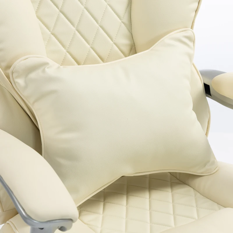HOMCOM Executive Office Chair, PU Big and Tall Office Chair 180 kg with Wide Seat, Reclining, Lumbar Support, Beige