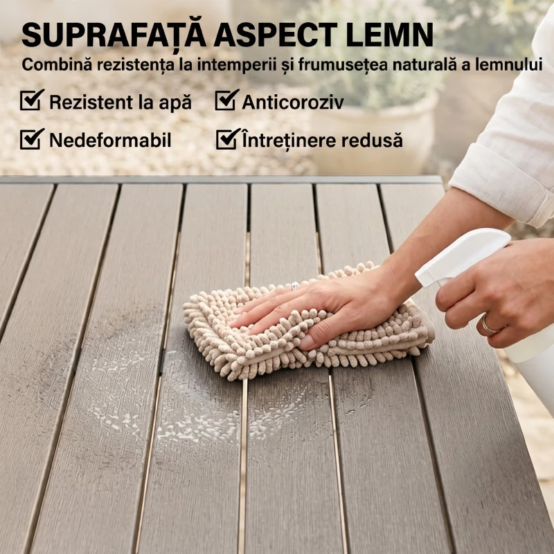 Outsunny Set de masă și scaune de grădină 9 piese, masă extensibilă, 8 scaune, cadru din aluminiu, lamele din plastic-lemn, pentru terasă și grădină, gri
