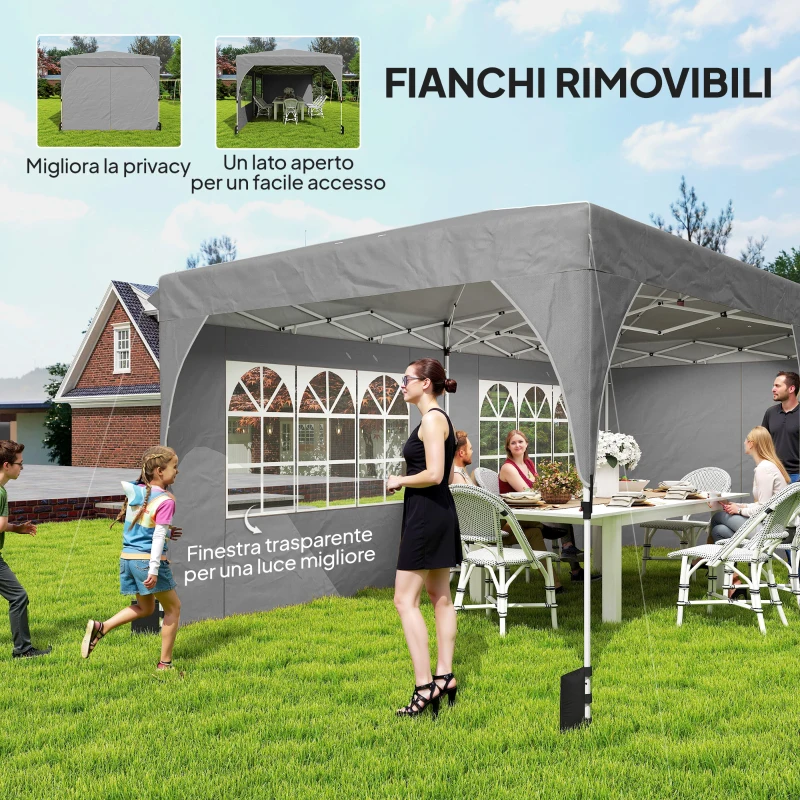 Outsunny Gazebo Pieghevole 3x6 m con Pareti e Altezza Regolabile, Protezione UV 50+, Grigio Chiaro