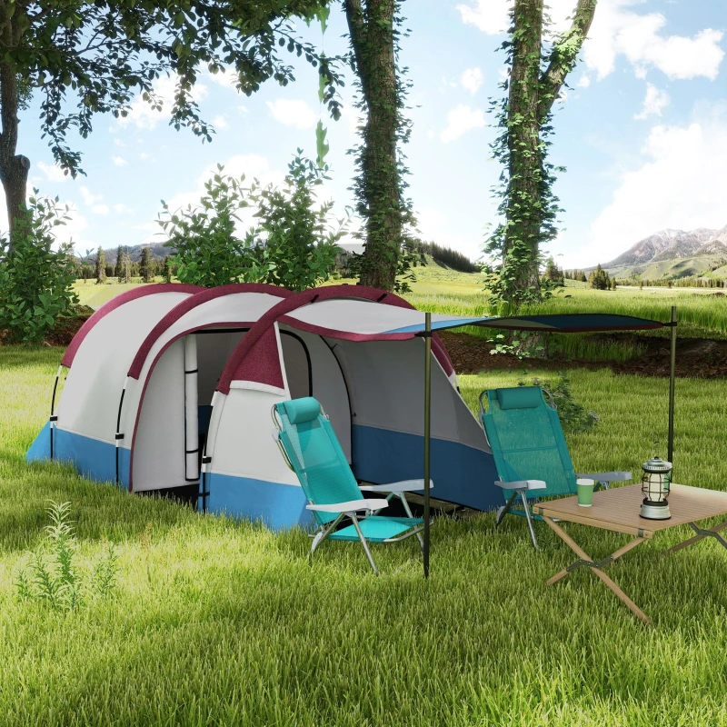 Outsunny Tente de camping tente tunnel 2-3 per. avec porche légère ventilée étanche 2000 mm 3 portes sac de transport inclus