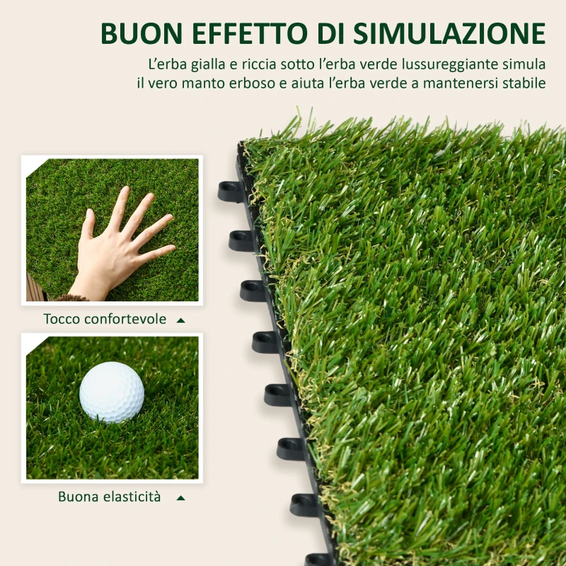 Outsunny Set 10 Piastrelle di Prato Sintetico Realistico 30x30 cm, in PP e PE, Verde Scuro