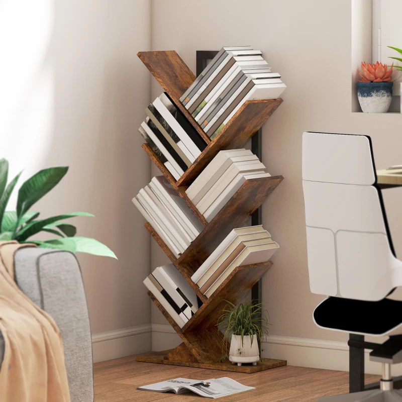 HOMCOM Six-Section Tree Bookcase - Wood-Effect