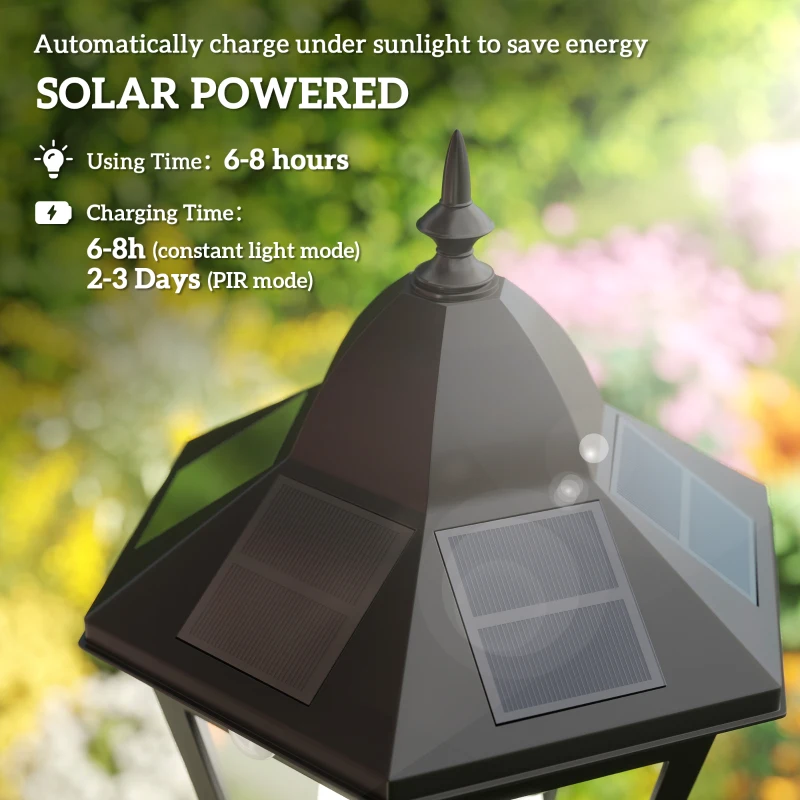Outsunny 1.9M Garden Lamp Post Light, IP44 Outdoor LED Solar Powered Lantern Lamp with Aluminium Frame for Patio, Pathway and Walkway, Black