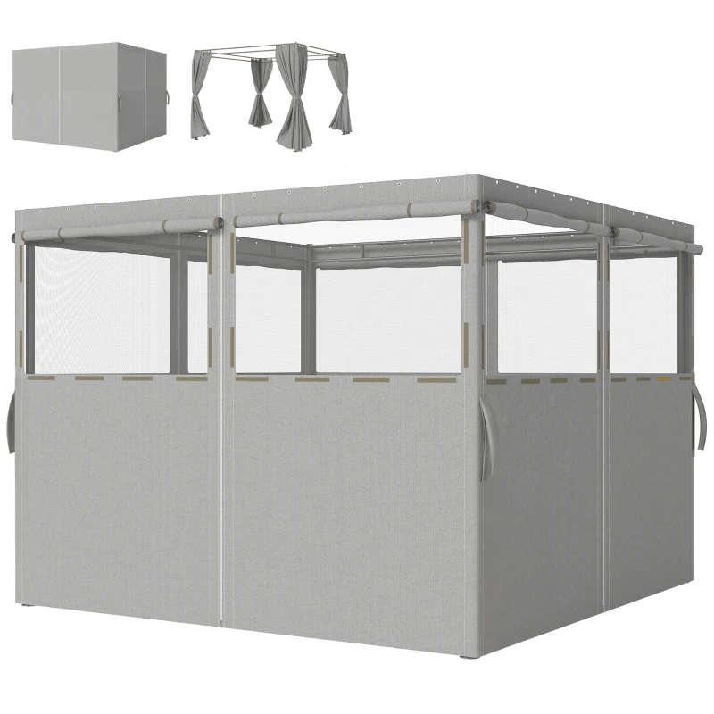 Outsunny 4 Paredes Laterais para Tenda 3x3 m Laterais de Tenda com 8 Janelas Proteção UV 30+ Impermeável Cinzento Claro
