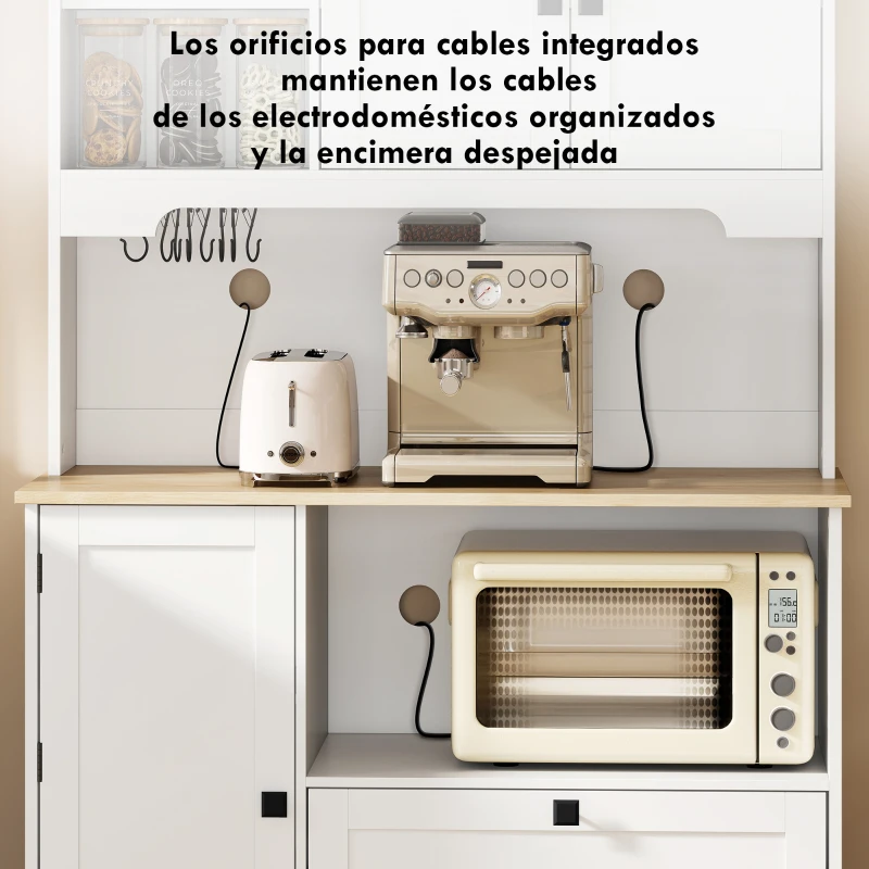 HOMCOM Alacena de Cocina con 3 Puertas 2 Cajones 3 Estantes en la Puerta 8 Ganchos Encimera Amplia Blanco
