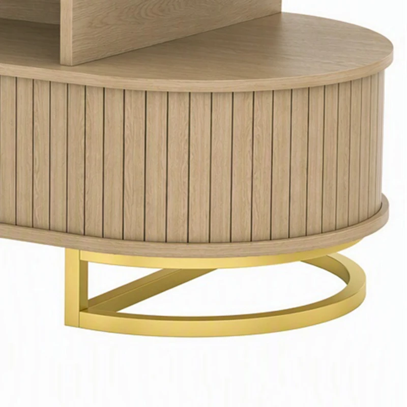 HOMCOM Tavolino Ovale da Salotto con Ante Scorrevoli e Contenitore, Rovere
