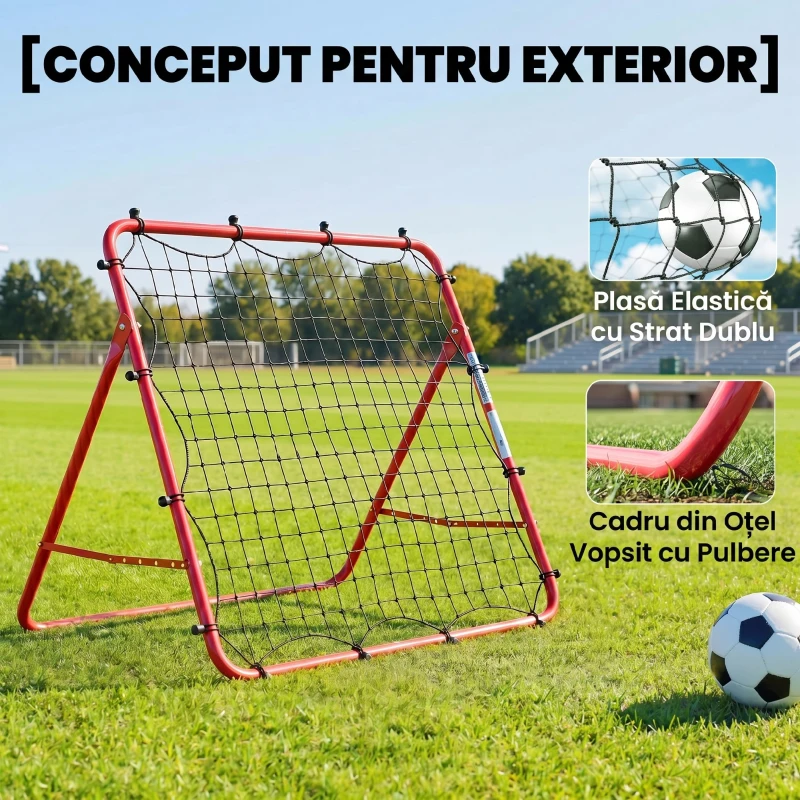 SPORTNOW Plasă Rebounder pentru Fotbal, Portabilă și Reglabilă, Mare, Roșu