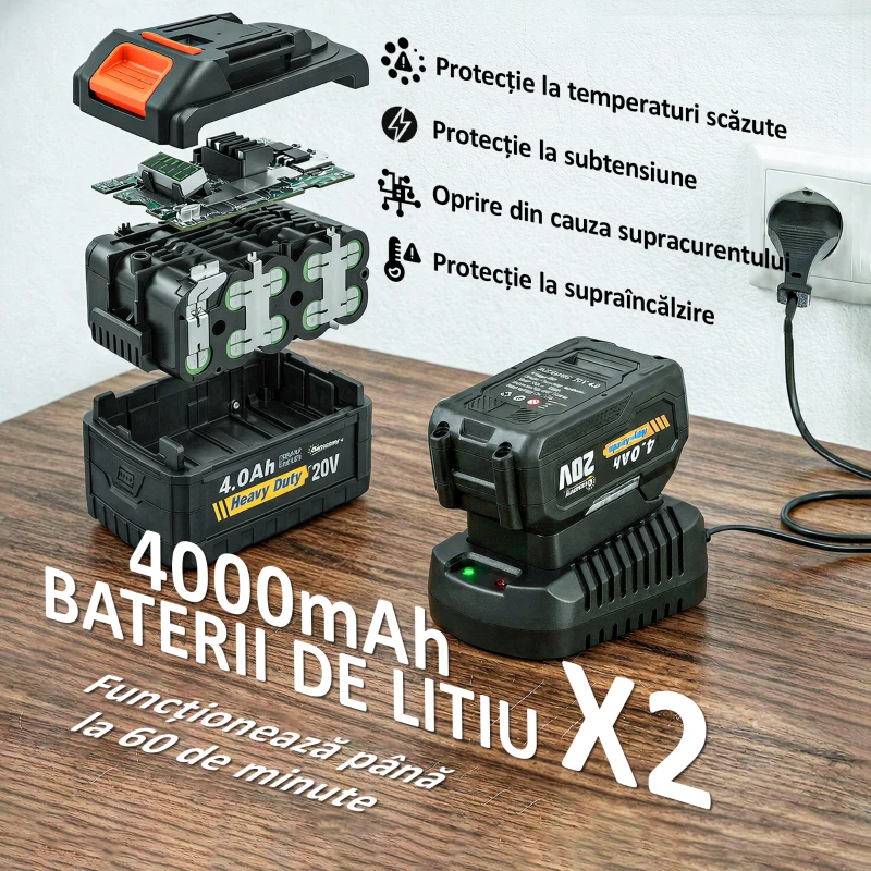 Outsunny Trimmer pentru Gard Viu pe Baterie 18V, Trimmer pentru Grădină cu 2 Baterii de 4Ah, Încărcător, Târnă Telescopică Reglabilă din Aluminiu, Lamă Cu Acțiune Dublă de 51cm pentru Ramuri, Portocaliu