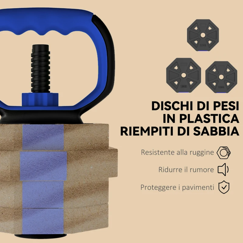 SPORTNOW Set Pesi Palestra 6 in 1 Multifunzione da 20kg Totali in Plastica e Sabbia, 125x18x18 cm, Blu