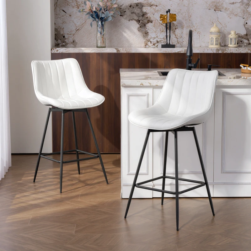 HOMCOM Conjunto de 2 Bancos de Bar Giratórios com Encosto Curvado e Apoio para os Pés Estofados em PU 47x54,5x97,5 cm Branco