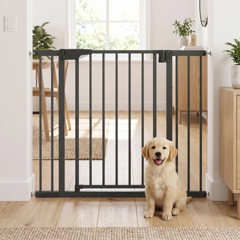 PawHut Barrière de sécurité pour chiens et bébés 76 à 102 cm avec extension fixation par pression sans perçage blanc