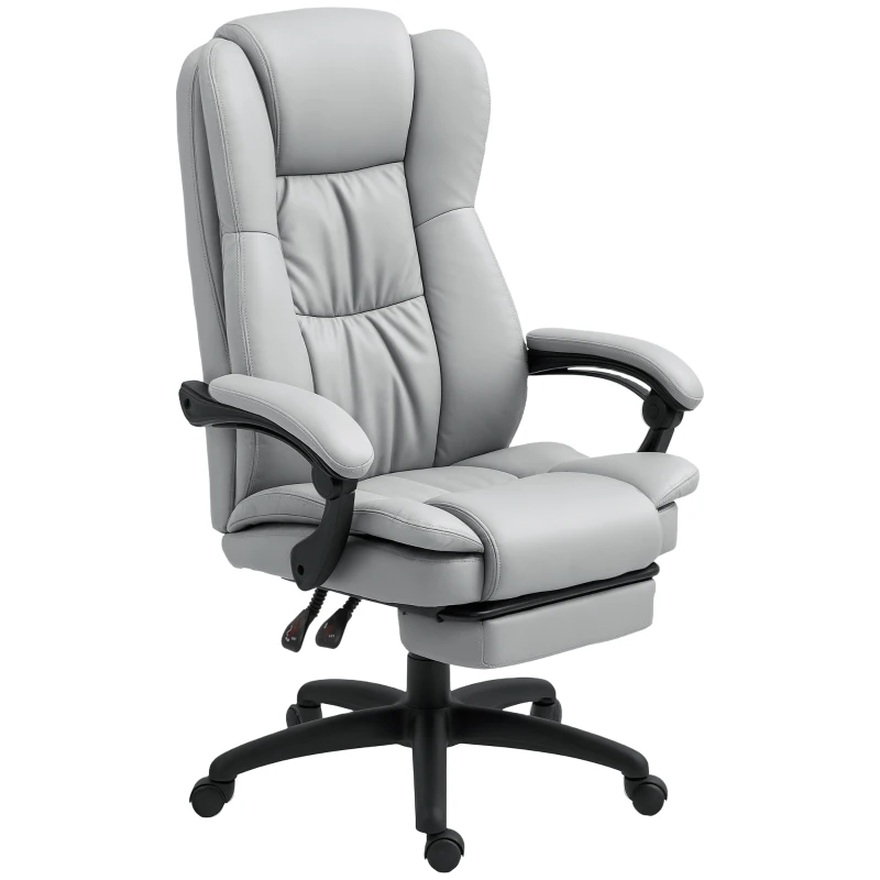 Vinsetto Cadeira de Escritório com Altura Ajustável 6 Pontos de Massagem e Apoio para os Pés Retrátil 68,5x68,5x113-121 cm Cinza