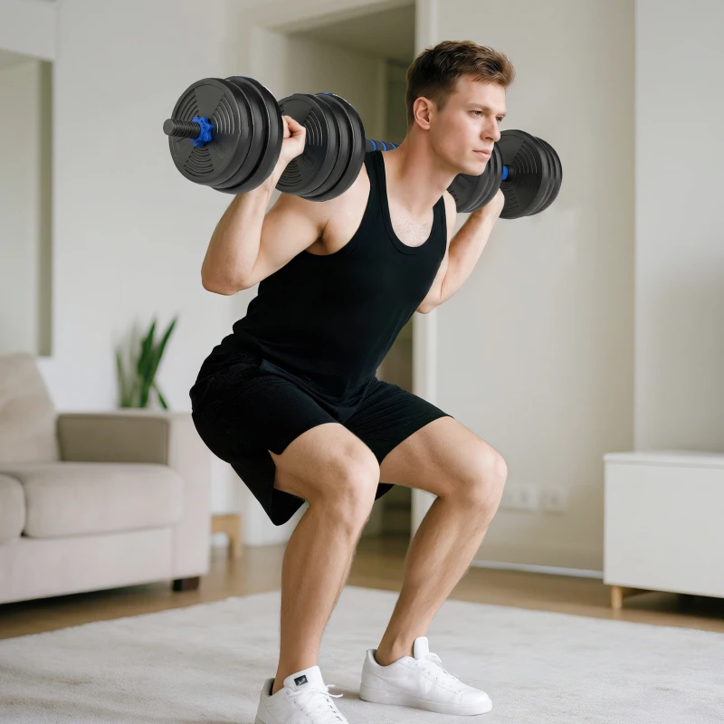 SPORTNOW Kit Haltères Musculation Haltères Réglables 25 kg 3 en 1, Ensemble de Poids Réglable avec Barre d'Extension Bleu